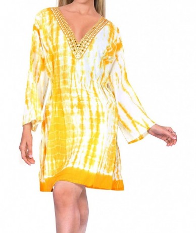 Cover-Ups Women's Plus Size Short Swimsuit Bikini Stylish Beach Cover Up Caftan - Autumn Yellow_j924 - CF12JE85FV9 $35.35