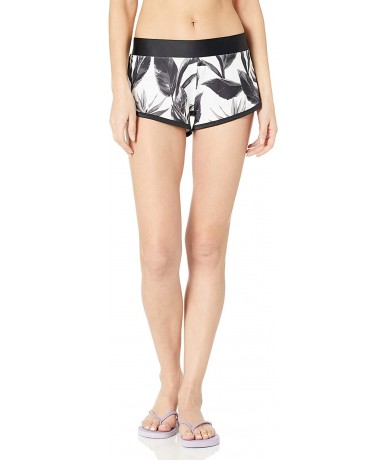 Tankinis Women's Pulse Elastic Waist Hybrid Pull on Swim Short with UPF 50+ - Black White Floral - CF18DU66YOE $59.09