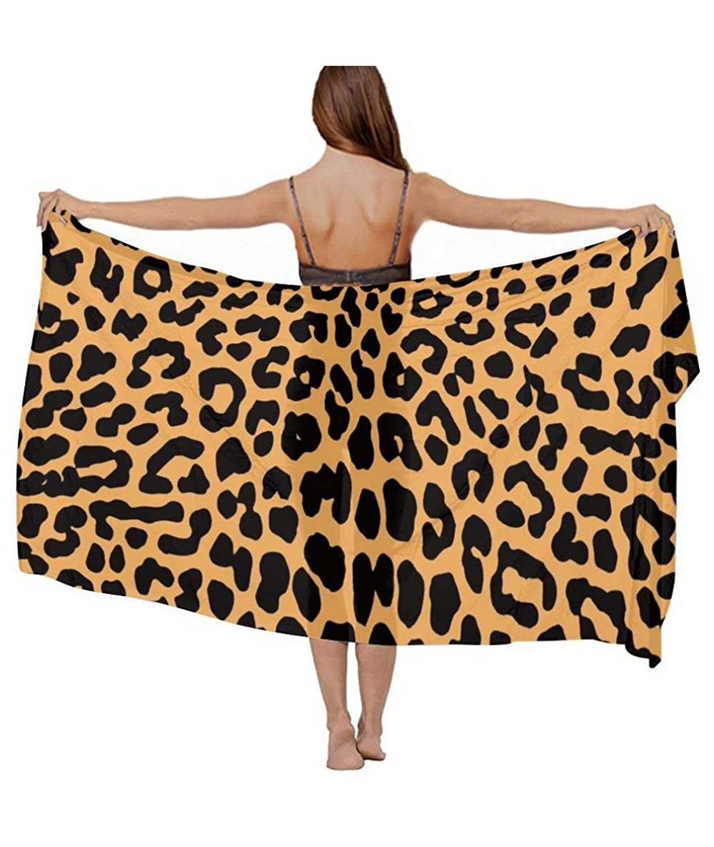 Cover-Ups Women Chiffon Sarong Beach Bikini Cover Up Wedding Party Shawls Wraps - Cool Animal Leopard Print - CC190TT0TOK $45.43