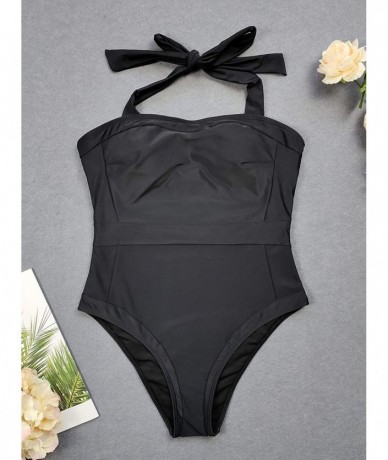 One-Pieces Sexy One Piece Swimsuits for Women Halter Bathing Suits Plus Size Swimwear Monokini - Black - C119465UZTE $40.77