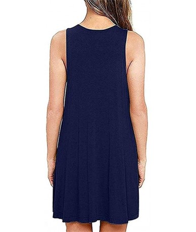 Cover-Ups Women Summer Casual T Shirt Dresses Beach Cover up Plain Pleated Tank Dress - 001 Navy - C418RDYZ0DL $31.81