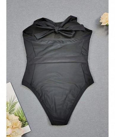 One-Pieces Sexy One Piece Swimsuits for Women Halter Bathing Suits Plus Size Swimwear Monokini - Black - C119465UZTE $40.77