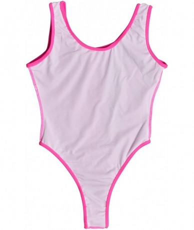 One-Pieces Women's 80s/90s Leotards High Cut One Piece Swimsuits Spandex Tank Thong Bathing Suits - Hot Pink - C019C2H5CQI $3...