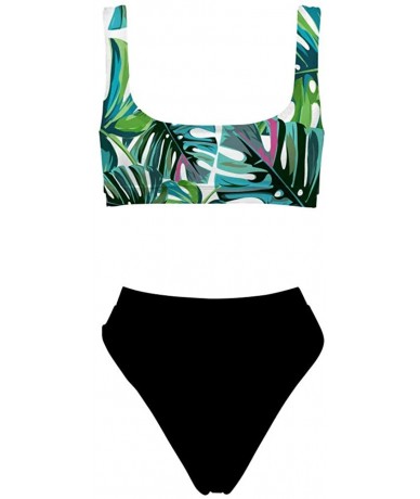 Sets Womens Swimsuit Beach Swimwear Bikini Bathing Suit Two Piece Tropical Plants Pattern - Palm Leaf-2 - C618QKTT78G $60.31