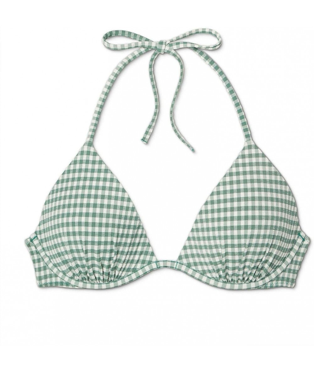 Tops Women's Tropics Push Up Triangle Seersucker Bikini Top - Sage - CZ194YA0YLG $31.32