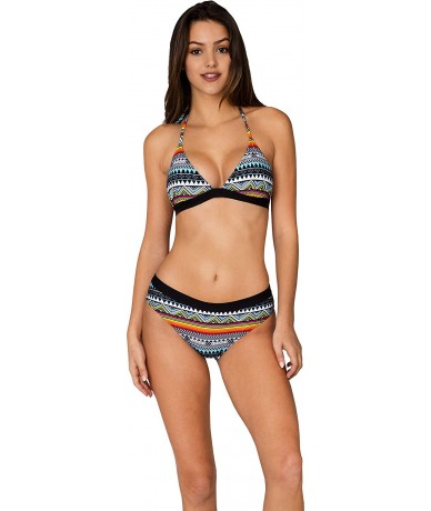 Sets Halter Two Pieces Swimsuit Bikini Set Stripe Printing Bathing 2 Piece Sexy Suits - Aztec Tribal - CZ18XHXT6T4 $39.99