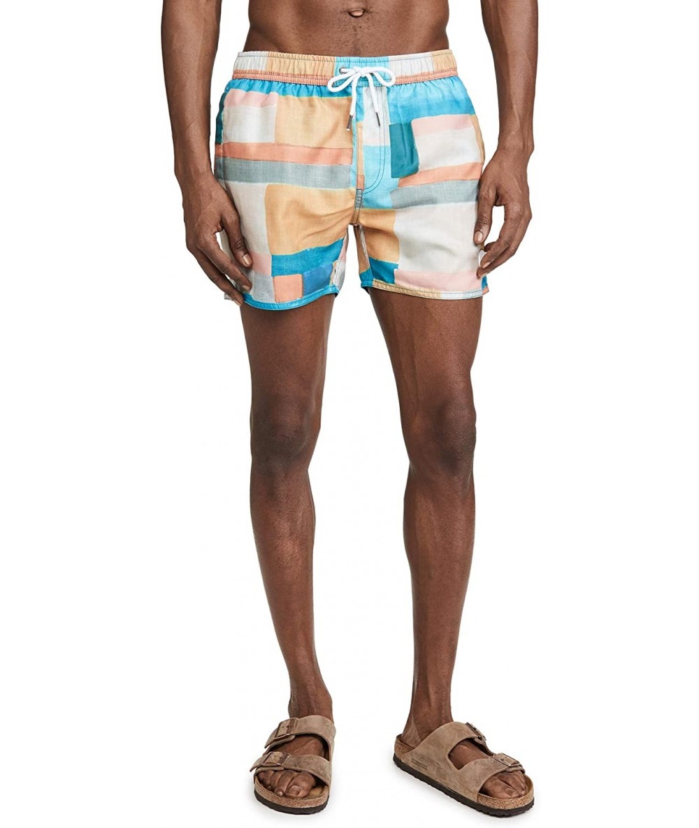 Trunks Men's Printed Hand Painted Geo Pattern Swim Shorts - Yellow - CD1945EIGGU $54.74