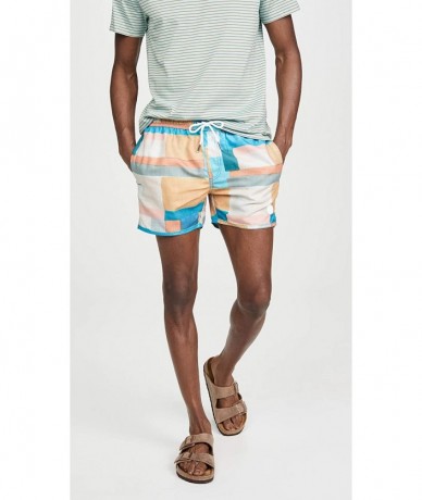 Trunks Men's Printed Hand Painted Geo Pattern Swim Shorts - Yellow - CD1945EIGGU $54.74