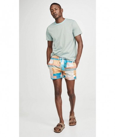 Trunks Men's Printed Hand Painted Geo Pattern Swim Shorts - Yellow - CD1945EIGGU $54.74