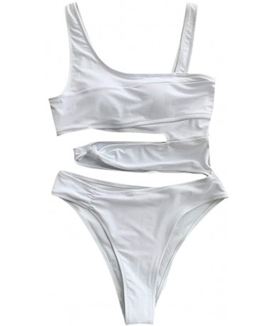 Tops Womens Cutout One Piece Swimsuit Solid Color Bathing Suit Padded Swimwear Monokini - White - CS193Y587LN $28.90