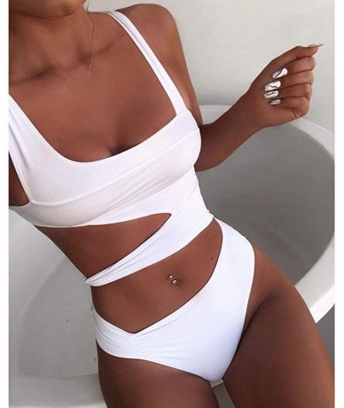 Tops Womens Cutout One Piece Swimsuit Solid Color Bathing Suit Padded Swimwear Monokini - White - CS193Y587LN $28.90