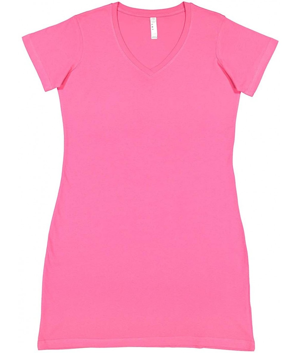 Cover-Ups 100% Cotton Jersey Short Sleeve V-Neck Swim Cover-up Dress - Hot Pink - CS11CCX8R7X $25.87