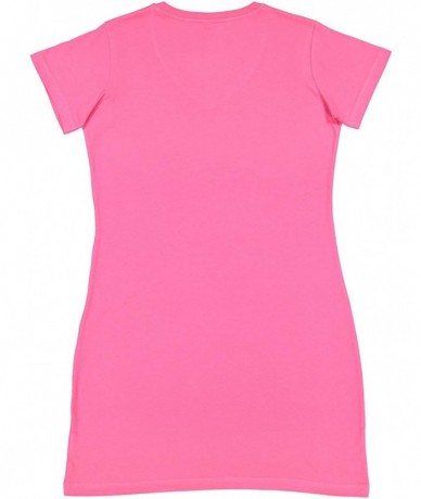 Cover-Ups 100% Cotton Jersey Short Sleeve V-Neck Swim Cover-up Dress - Hot Pink - CS11CCX8R7X $25.87