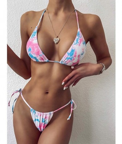 Sets Women's Sexy Tie Dye Leopard Print Brazilian Bikini High Cut Two Piece Swimsuit - C-pink - C6190HZM4CG $25.91