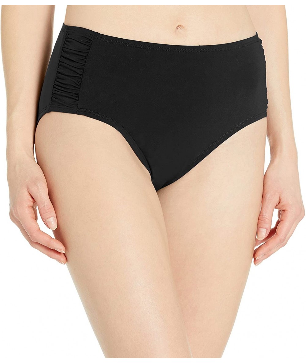 Bottoms Women's High Waist Bikini Swim Bottom with Shirring - Black - CZ18ZRKE3RW $51.53