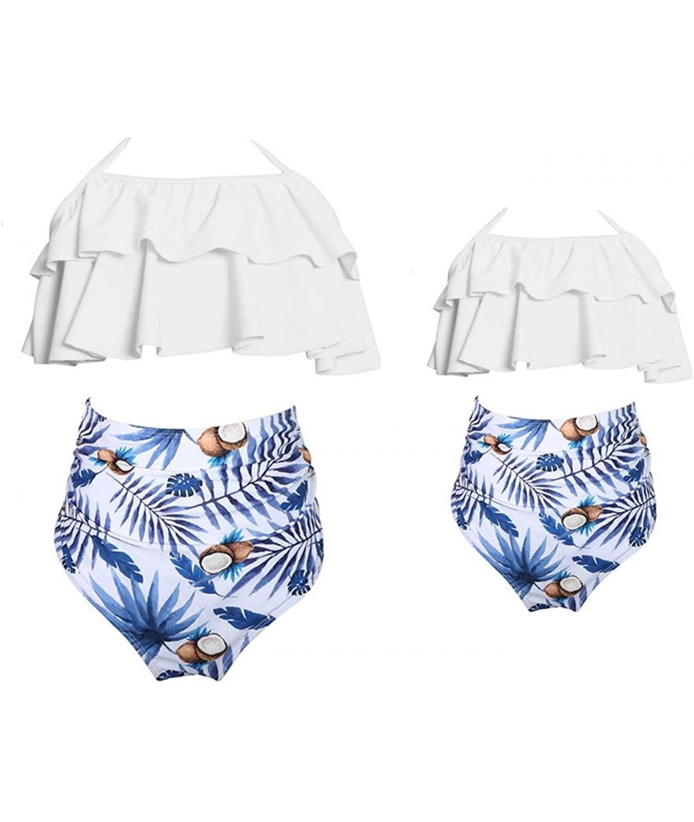 Racing Mother and Baby Family Match Swimwear Floral Printed Two Piece Bikini - White/Blue - CJ18QKQ5GTA $32.55