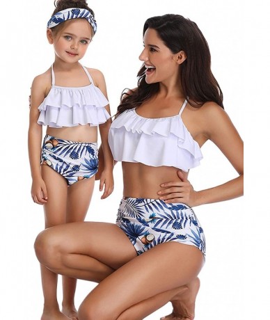 Racing Mother and Baby Family Match Swimwear Floral Printed Two Piece Bikini - White/Blue - CJ18QKQ5GTA $32.55