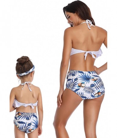 Racing Mother and Baby Family Match Swimwear Floral Printed Two Piece Bikini - White/Blue - CJ18QKQ5GTA $32.55