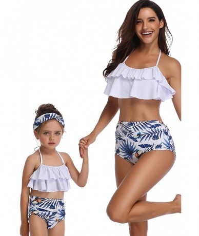 Racing Mother and Baby Family Match Swimwear Floral Printed Two Piece Bikini - White/Blue - CJ18QKQ5GTA $32.55