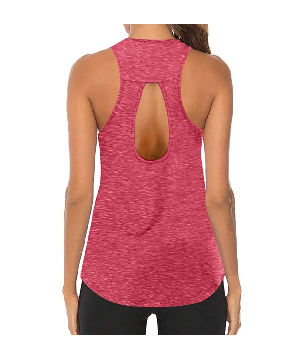 Tops Women Workout Tops Mesh Racerback Tank Yoga Shirts Gym Clothes - W-red - C9190ZXQT89 $24.19