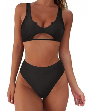 Sets Women Cutout Bikini Sets Push Up High Waisted Swimsuits 2 Piece - 13 Black - CQ193IQ9SND $46.49