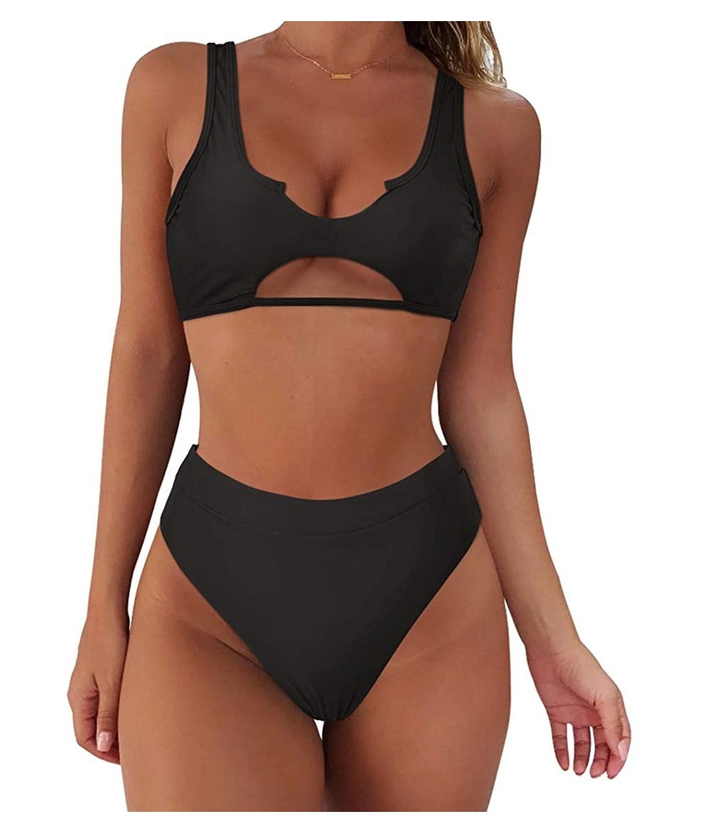 Sets Women Cutout Bikini Sets Push Up High Waisted Swimsuits 2 Piece - 13 Black - CQ193IQ9SND $46.49