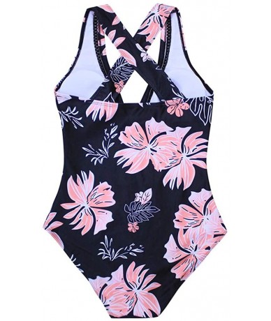 One-Pieces Swimwuit One Piece Deep V-Neck Mesh Swimwear Push-Up Retro Printed Bikini Suit(S-XL) - Pink - C7193YQDXAO $32.82