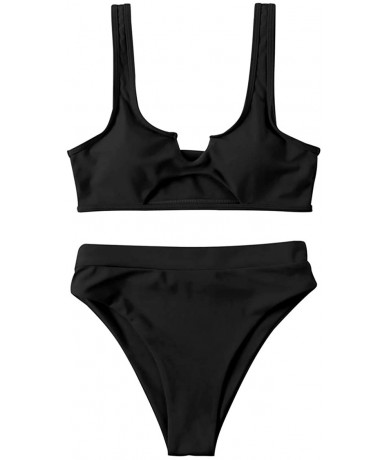 Sets Women Cutout Bikini Sets Push Up High Waisted Swimsuits 2 Piece - 13 Black - CQ193IQ9SND $46.49