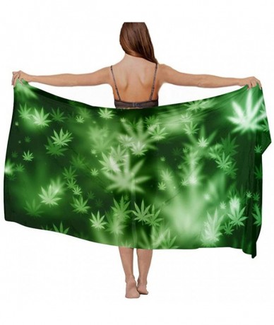 Cover-Ups Women Luxury Chiffon Swimwear Cover Up- Oversize Beach Sarong Shawl Wrap - Cannabis Leaf - CA19C4DRQIH $45.81