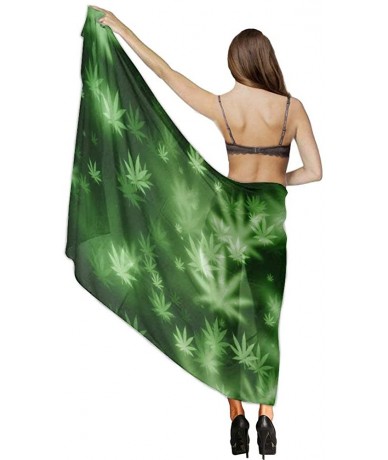 Cover-Ups Women Luxury Chiffon Swimwear Cover Up- Oversize Beach Sarong Shawl Wrap - Cannabis Leaf - CA19C4DRQIH $45.81