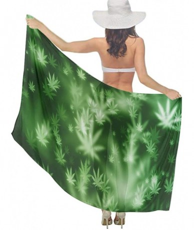 Cover-Ups Women Luxury Chiffon Swimwear Cover Up- Oversize Beach Sarong Shawl Wrap - Cannabis Leaf - CA19C4DRQIH $45.81