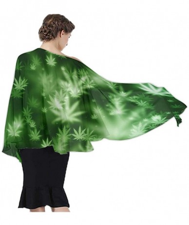 Cover-Ups Women Luxury Chiffon Swimwear Cover Up- Oversize Beach Sarong Shawl Wrap - Cannabis Leaf - CA19C4DRQIH $45.81