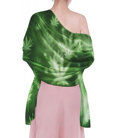 Cover-Ups Women Luxury Chiffon Swimwear Cover Up- Oversize Beach Sarong Shawl Wrap - Cannabis Leaf - CA19C4DRQIH $45.81