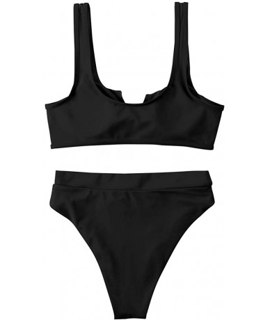 Sets Women Cutout Bikini Sets Push Up High Waisted Swimsuits 2 Piece - 13 Black - CQ193IQ9SND $46.49