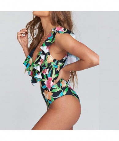 One-Pieces Womens Sexy Floral Swimsuit Tankini One Piece Ruffle Bodysuit Halter Tummy Control Swimwear Monokinis Bathing Gree...