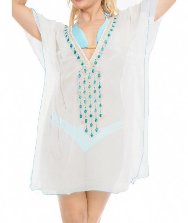 Cover-Ups Women's Mini Swimwear Bathing Suit Cover Ups for Swimsuit Embroidered - Ghost White_n568 - CA11OJMH2ML $34.40