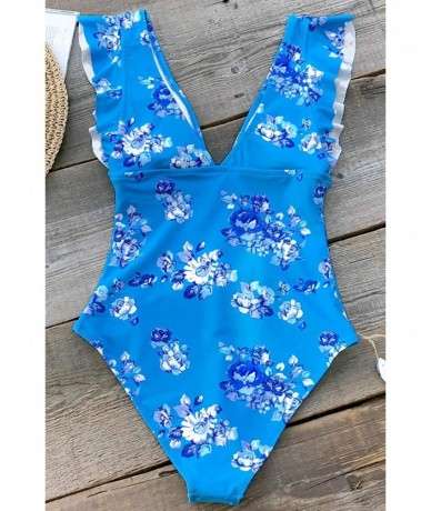 One-Pieces Women's Royal Elegance V Neck One Piece Swimsuit - Blue - C818RQNRQOO $58.73