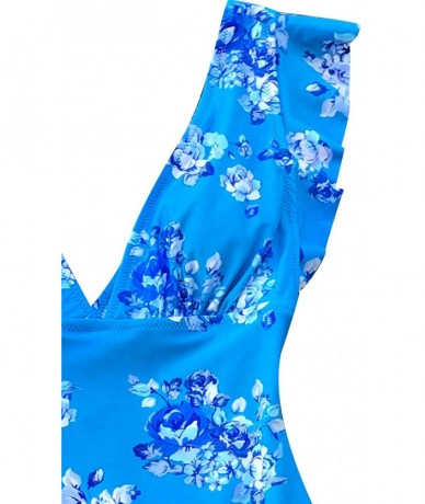 One-Pieces Women's Royal Elegance V Neck One Piece Swimsuit - Blue - C818RQNRQOO $58.73