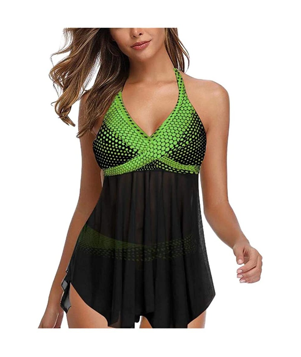 Sets Women Plus Size Print Tankini Swimjupmsuit Swimsuit Beachwear Padded Swimwear - Green - CG194L8WLE0 $35.42