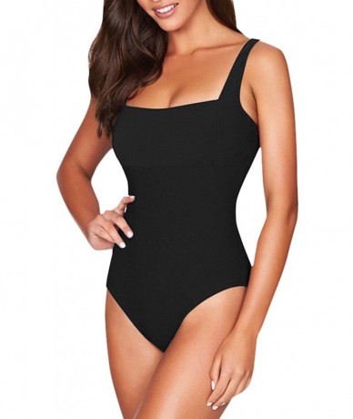 One-Pieces Womens Square Neck Cheeky High Cut One Piece Bathing Suit Swimsuit - A-black - C618DA9CGS8 $42.40