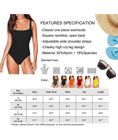 One-Pieces Womens Square Neck Cheeky High Cut One Piece Bathing Suit Swimsuit - A-black - C618DA9CGS8 $42.40