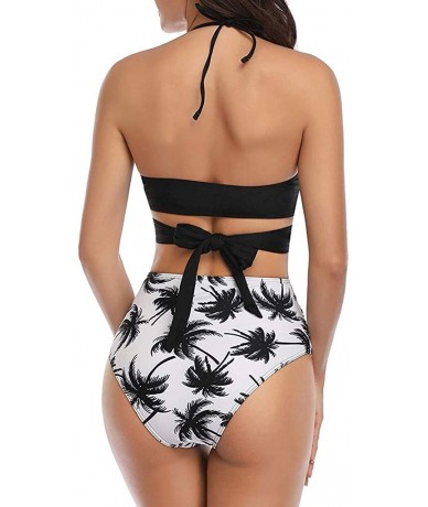 Racing Women Teen Girls Bohemia High Waisted Bikini Set Halter Swimsuit Swimwear Suits - Wrap - Black Leaf - C51952NWU79 $25.32