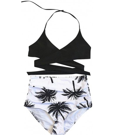 Racing Women Teen Girls Bohemia High Waisted Bikini Set Halter Swimsuit Swimwear Suits - Wrap - Black Leaf - C51952NWU79 $25.32