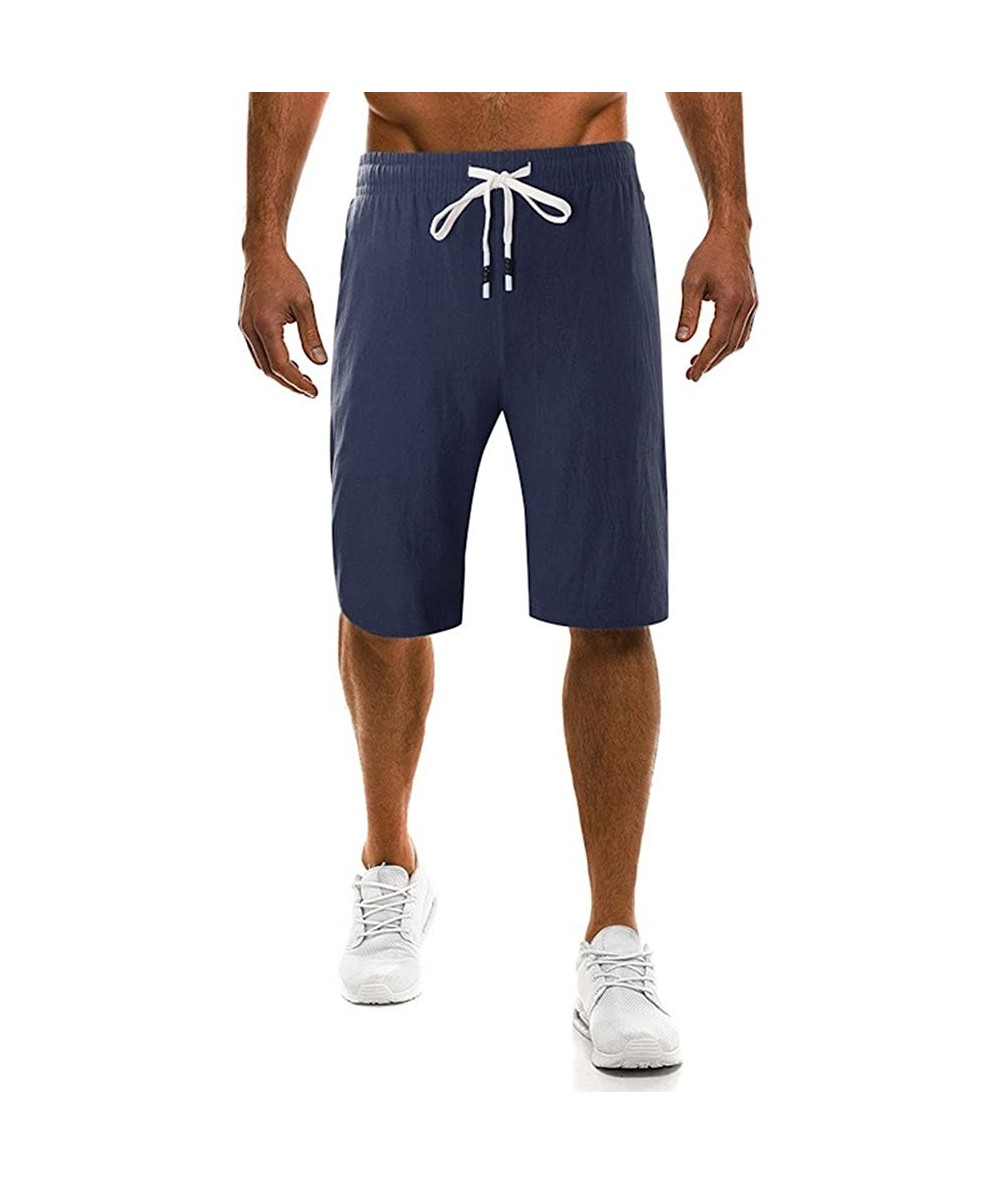 Racing Mens Classic Solid Color Plus Size Athletic Shorts Knee Length Knee Length Beach Trunks Drawstring Running Shorts - Na...