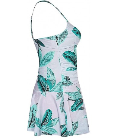 One-Pieces Women's Crossover Ruched Skirt One Piece Swimdress Swimsuit Bathing Suit - Green - C8194XLO4TR $31.92