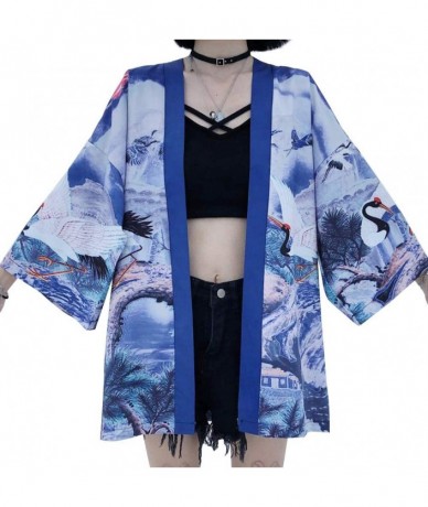 Cover-Ups Women's Summer Loose fit Beach Japanese Kimono Cover up OneSize US S-XL - Style 63 - CA19DSZ0X2E $42.42