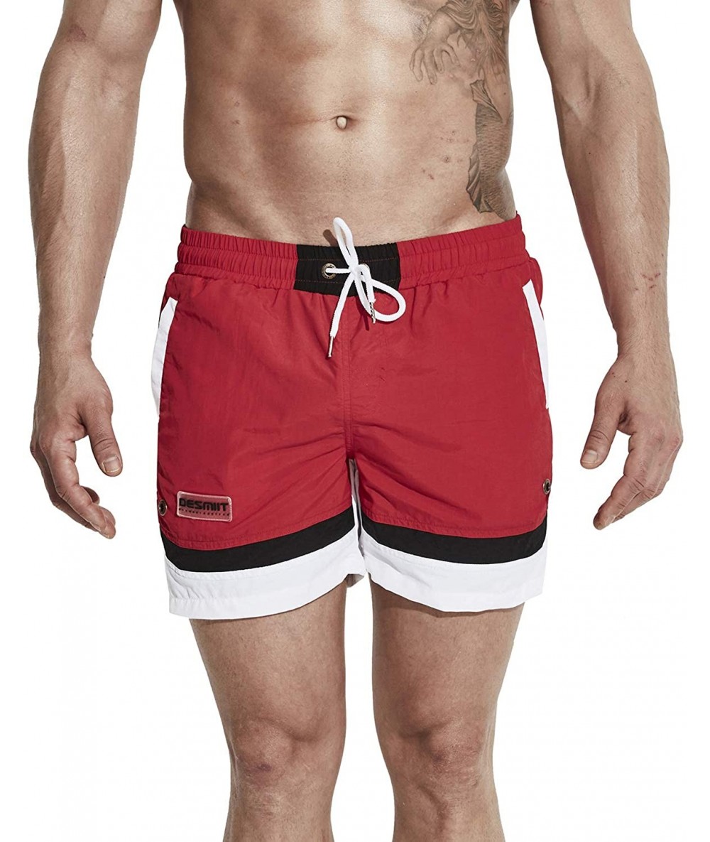 Board Shorts Men's Short Contrast Color Pocket Board Shorts Swimming Quick Dry Beachwear - Red - CN196QWECLY $32.06