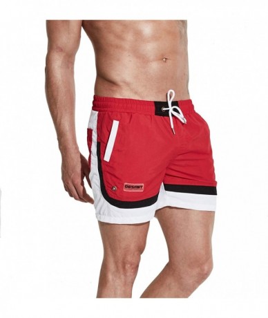 Board Shorts Men's Short Contrast Color Pocket Board Shorts Swimming Quick Dry Beachwear - Red - CN196QWECLY $32.06