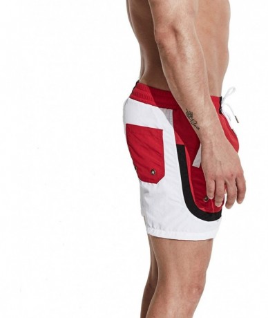 Board Shorts Men's Short Contrast Color Pocket Board Shorts Swimming Quick Dry Beachwear - Red - CN196QWECLY $32.06