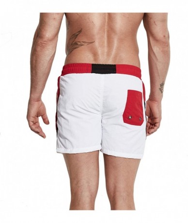 Board Shorts Men's Short Contrast Color Pocket Board Shorts Swimming Quick Dry Beachwear - Red - CN196QWECLY $32.06